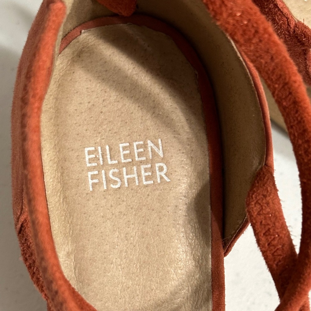 Eileen Fisher Suede Ankle Strap d'Orsay Wedge Pumps Terracotta Orange 9 - Picture 2 of 8